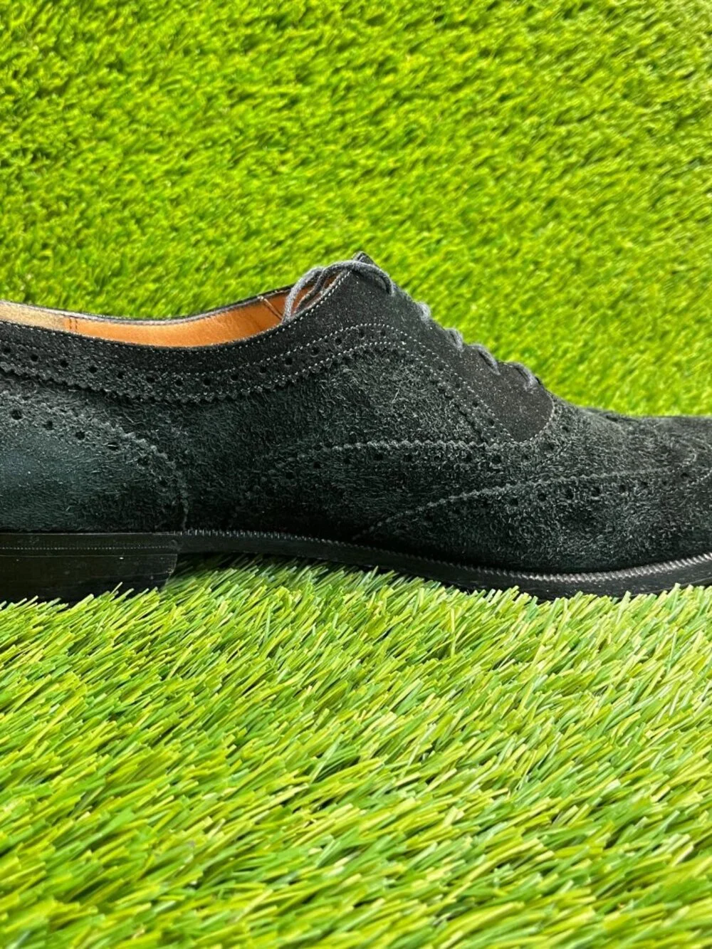 Salvatore Ferragamo Mens Size 13 Black Casual Classic Suede Wingtip Brogue Shoes